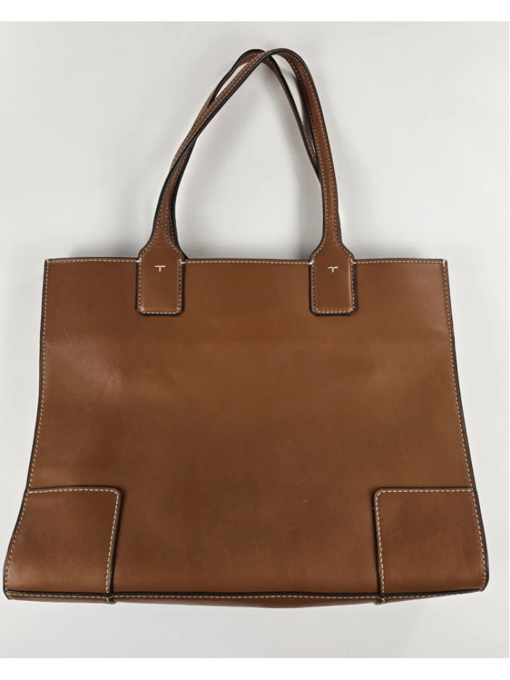 Tory Burch Rory Shearling Leather Tote Bag Cream Brown Large Double T Logo